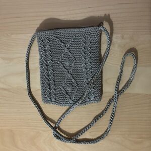 Tan crocheted small crossbody bag